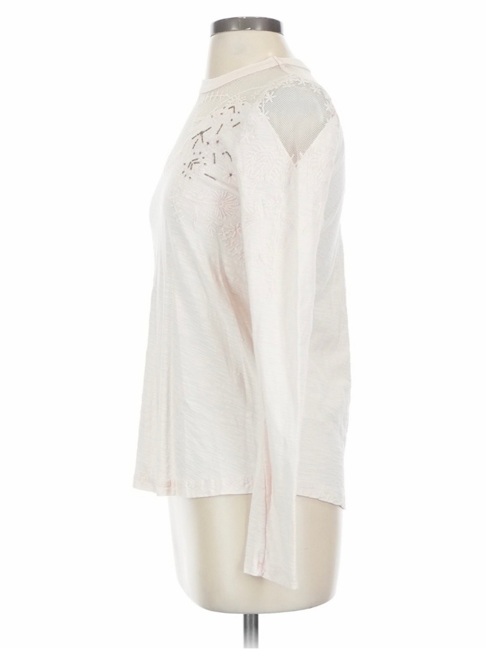 Free People Blush Lace-Inset Long Sleeve Tee - Picture 6 of 7
